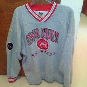Ohio State Buckeyes gray V-neck sweatshirt with all embroidered logos XL